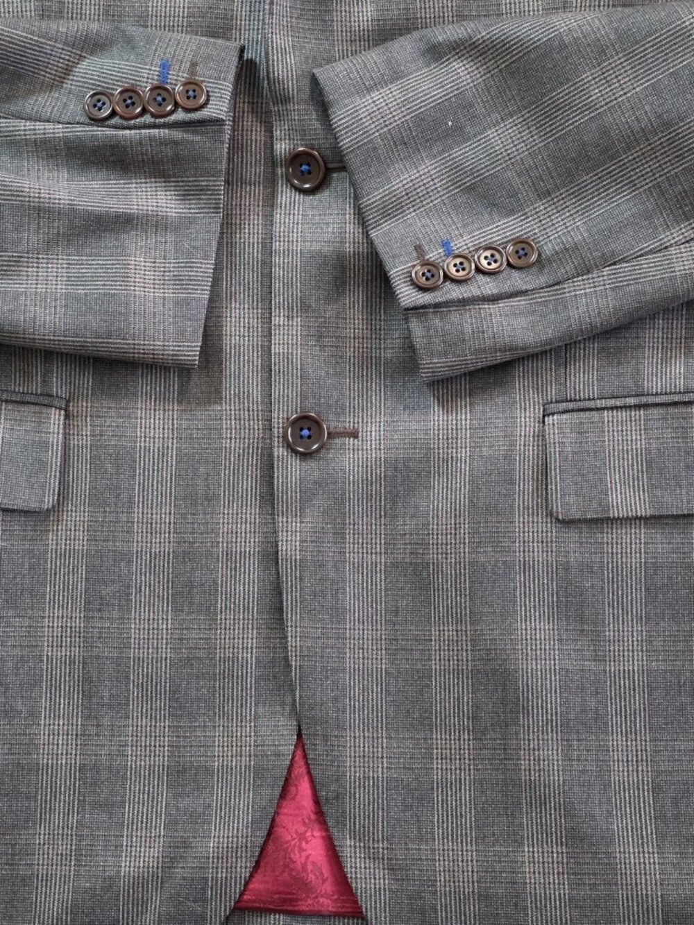 Sand Wool 100s Blazer Mens 52 L Gray Plaid Lined Single Breasted 2B Reda Fabric - Picture 14 of 16